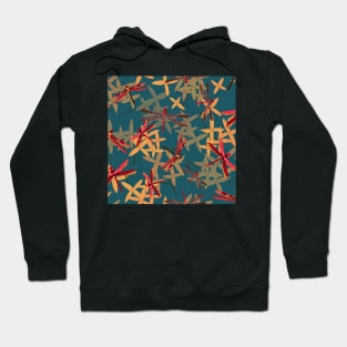 Thailand red dragonflies and ixora flowers on dark blue Hoodie